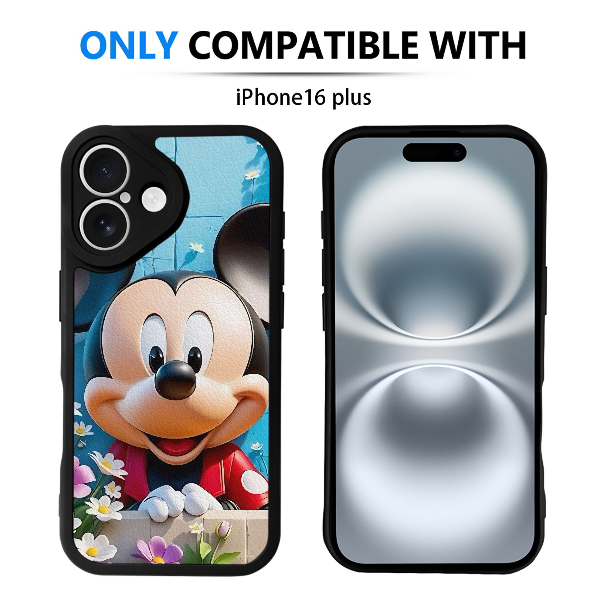 （画像用） ミッキーマウス Mickey Mouse 【iPhone 16シリーズ対応】シリコンスマホケース（レザー調） 材質：シリコン